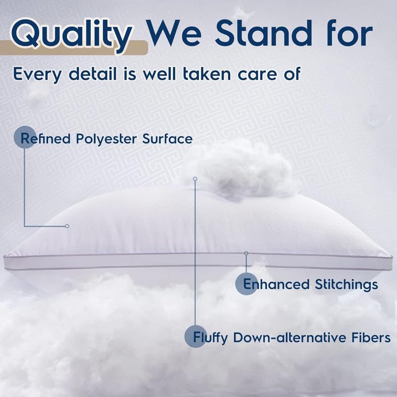 Raza Microfiber Queen Pillows for Sleeping 2 Pack ?Multi Position Sleeper Hotel Quality Down Alternative Hypoallergenic for Side and Back Sleepers Soft and Supportive Gusseted Pillow (20x30 White)