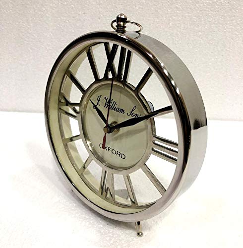 Nautical Art Antique Maritime Nautical Style Shiny Silver Desk Analog Roman Clock Office Desk Decor