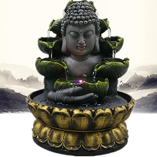 ATORSE® Buddha Tabletop Fountain Water Waterfall Yard Home Decoration Gold Base