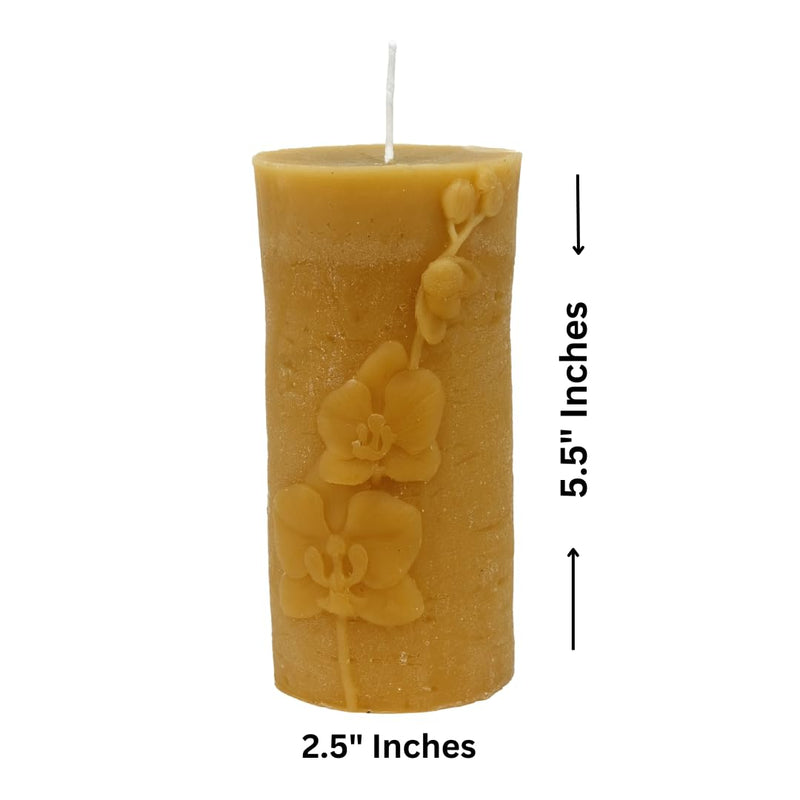 ANP BEE® 100% Natural Beeswax Pillar Candle with Flower Texture I Hand Made, Smokeless, Unscented I Candles for Home Decor I 25 Hrs Burn Time I 2.5 x 5.5 Inch Golden Yellow (Pack of 2)