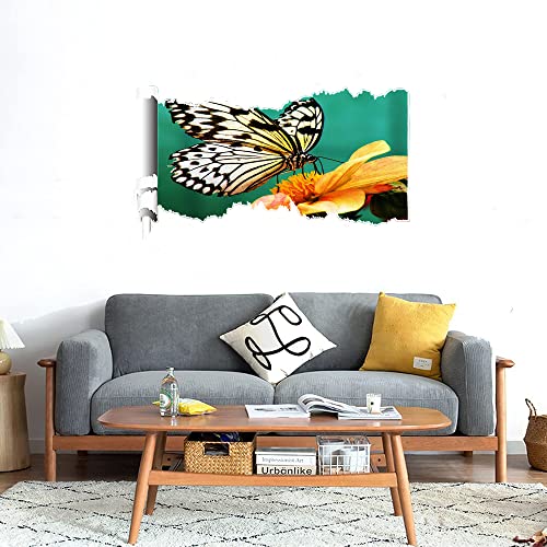 GADGETS WRAP Printed Wall Decal Sticker Scratched Paper Style Wall Decal (90cm x 50cm) - Offwhite Butterfly