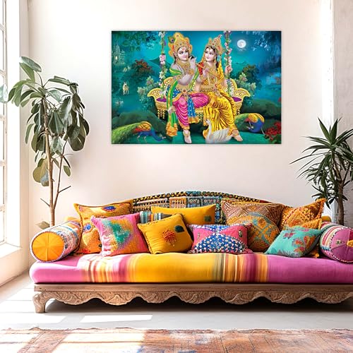 Indianara Rolled Sparkled Lord Radha Krishna Art Print for Room Décor Digital Reprint 36 inch x 24 inch Painting (10643PST)