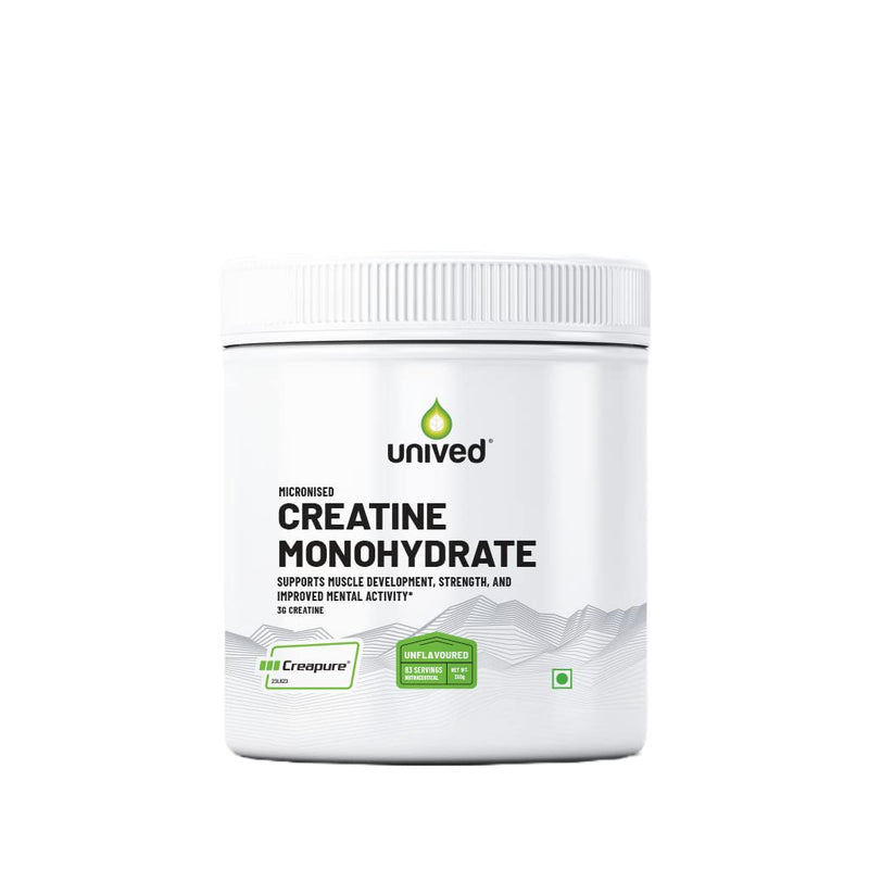 Unived Certified German Creapure | Micronised Creatine Monohydrate | Single Ingredient, Flavorless & Caffeine Free | 3g Per Serving. 83 servings, 250g Jar