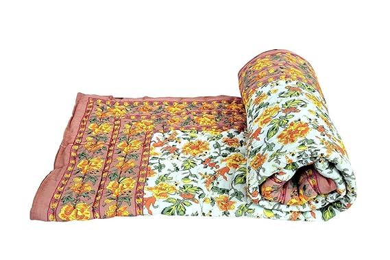 fashhub Jaipuri Rajasthani Traditional Lightweight Pure Cotton Double Bed Soft Jaipuri AC Quilt/Razai Floral Print Mugal Rajai