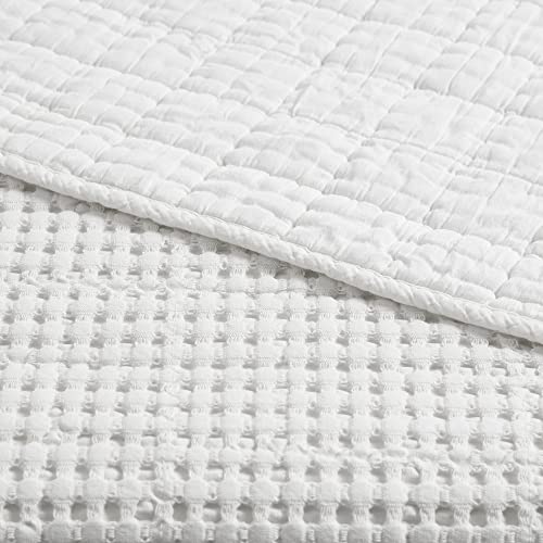 Levtex Home - Mills Waffle - King Quilted Bedspread Set - Bright White Cotton Waffle - Bedspread Size (120 x 104in.), Sham Size (36 x 20in.)