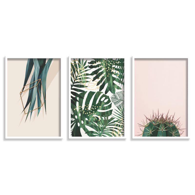 SAF paintings Set of 3 Green Tropical Leaves Wall Painting for Home Decoration SA-WHITEMX33512