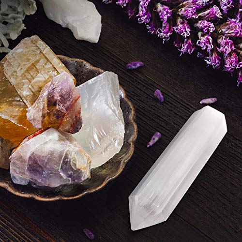 Set of 2-5.75" Selenite Tower Crystal Point Wand Generator Obelisk for Energy Cleansing, Meditation, Reiki, Intuition, Insight, Spiritual Healing, Collection of Healing Crystals and Stones