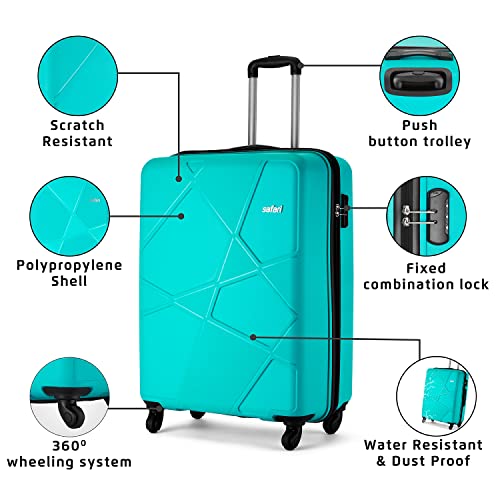 Safari Pentagon 55 Cms Small Cabin Polypropylene Hard Sided 4 Wheels 360 Degree Wheeling System Luggage/Suitcase/Trolley Bag, Cyan Blue