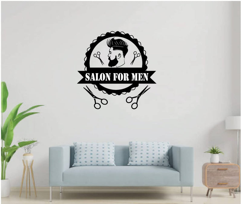 ISEE 360® Salon for Men Wall Stickers for Beauty Parlor Spa Hair Salon Girls Bedroom Wall Decoration Vinyl Die Cut Sticker Black L X H 52 X 51 Cms