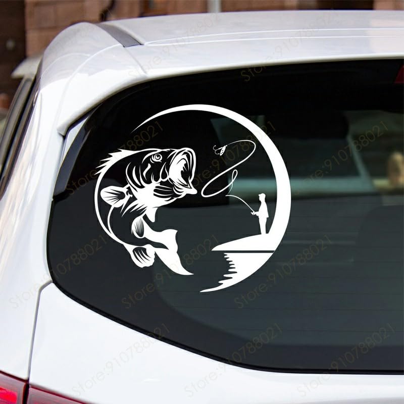 GADGETS WRAP Vinyl Bass Fishing Vinyl Decal Fisherman Fish Car Window Sticker White