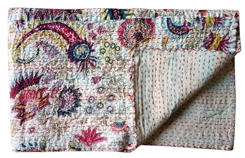 BOHEKANT Handicraft Cotton Hand Embroidery Kantha Quilt Kantha Bed Cover Handmade Kantha Bedspread Kantha Blanket Throw-19 (Twin, 60x90 Inches, Single Bed)