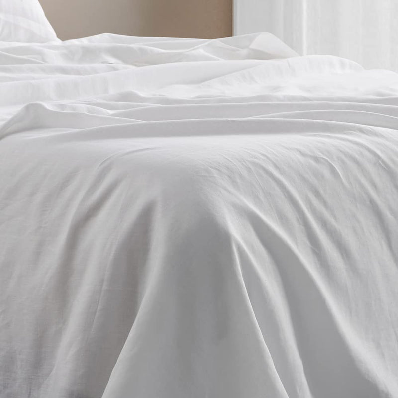 Linen Flat Sheet DAPU Pure Stone Washed 100% French Natural Flax (Off White, Full)