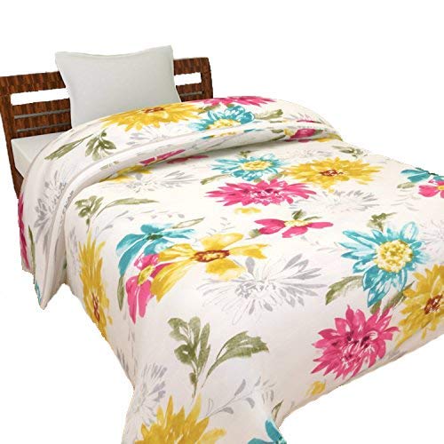 AQRATE Soft Check Print Design Poly Cotton Reversible Single Bed AC Dohar, Blanket for boy or Girl (Multicolour) - Set of 2 (Sunflower)