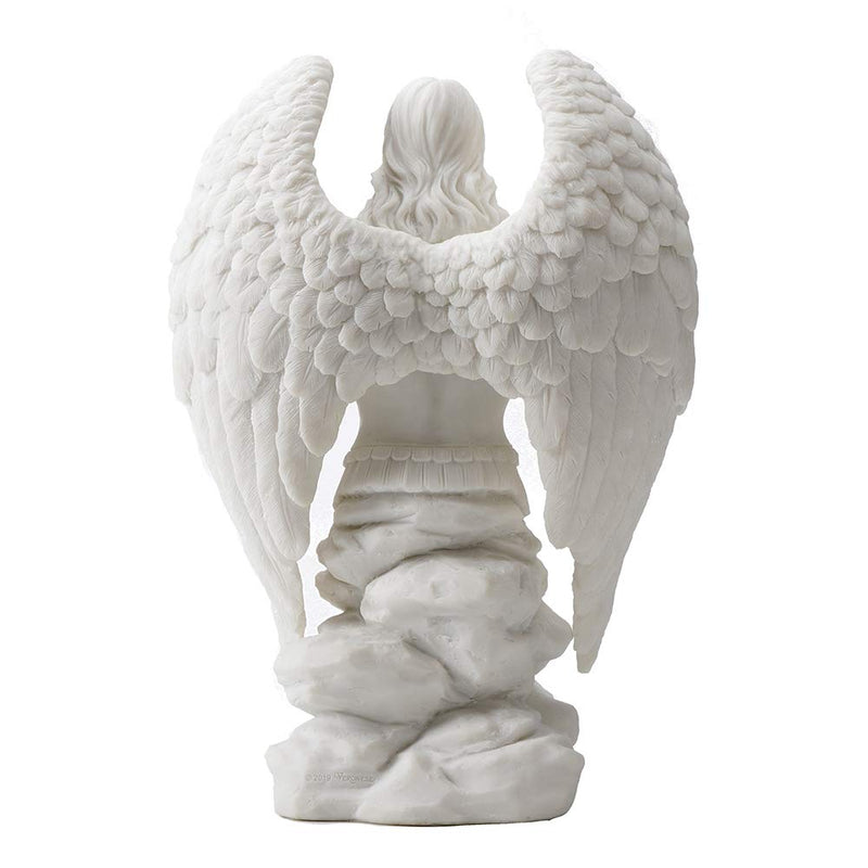 Veronese Design 9.1 Inch Saint Michael Prayer Archangel Monument Marble White Golden Finish Angel Statue