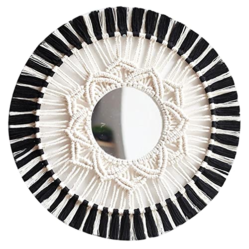 ATORSE® Hanging Wall Mirror Wall Art Fringe Bohemia for Baby Nursery Bathroom Home Black