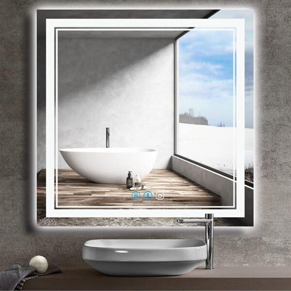 TINITALO Bathroom LED Mirror Home Mirror Wall Mirror with Touch Sensor, 3 Light Effects, Glass, Rectangular LED-35 (18 x 48 Inch)