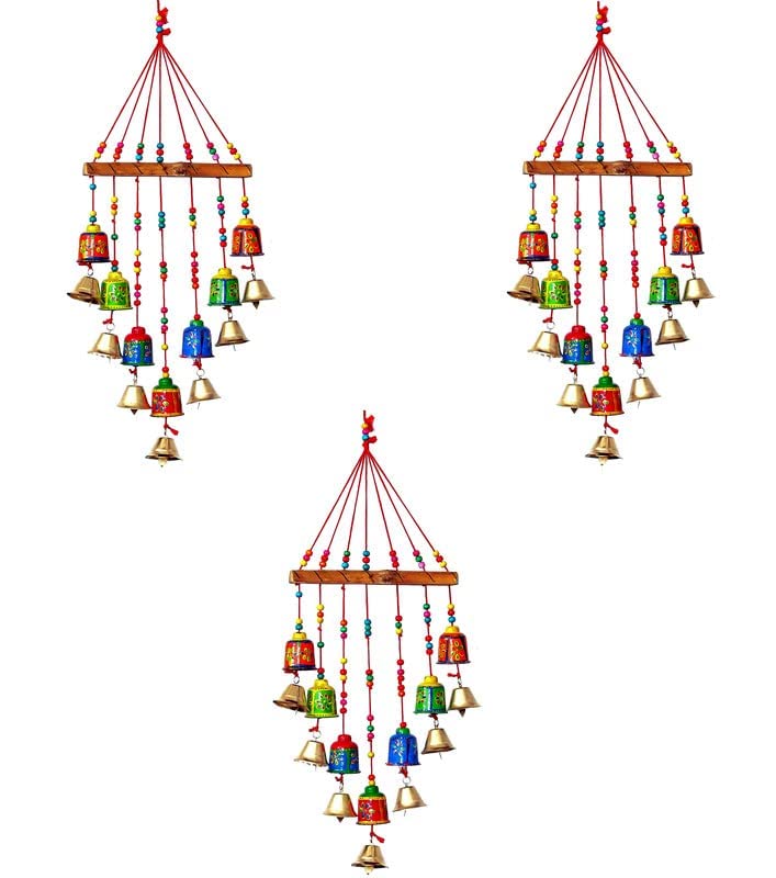 Aarushi� Rajasthani Wood Based Hand Made Wind Chime Bells for Home|Office|Garden|Decoration Door|Wall Hanging -Set of 3