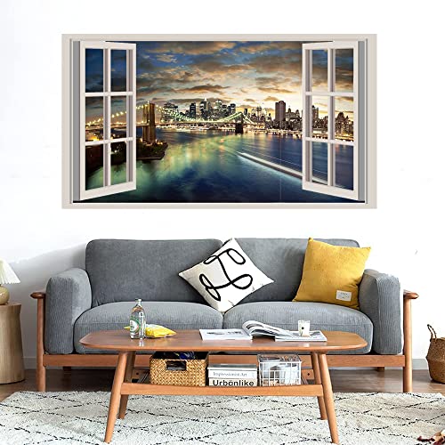 GADGETS WRAP Printed Wall Decal Sticker Fake Window Style Decal (90cm x 50cm) - New York City Night