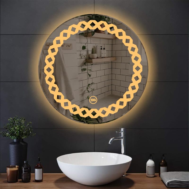 Spark Glass Round LED Sensor Mirror. (LedColour: White, Warm White, & Mix Light) - (Size:24x24 Inch)