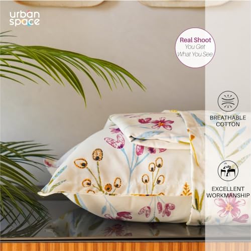 Urban Space Serene 100% Cotton 200 TC Printed Bedsheet for Single Bed with 1 Pillow Cover (Size 58 x 90 inches, France - Yellow)