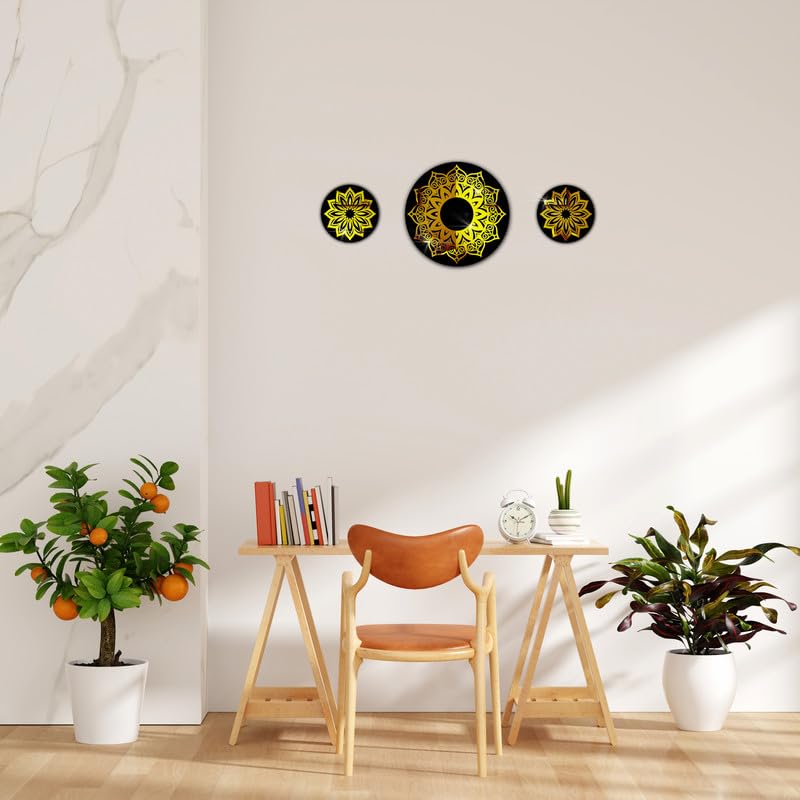 VAH- Kya Bat Hai !! Golden 3D Mandala Design Wooden Acrylic Mirror Wall Sticker for Home Decoration