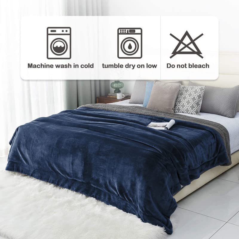 VAS COLLECTIONS - Polyester Micromink Summer AC Blanket Grey Sherpa Super Soft Flannel Solid/Plain AC Dohar/Comforter,Size 220 x 230 Cms (Double) (Approx 7.6 x 7 ft) (Blue & Grey)