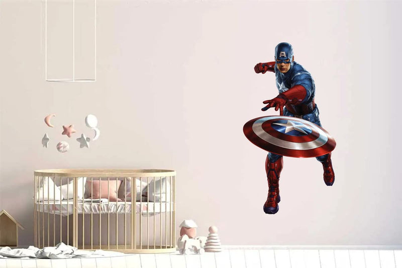 SK Graphics Captain America Standing Wall Sticker (Multicolor PVC Vinyl)