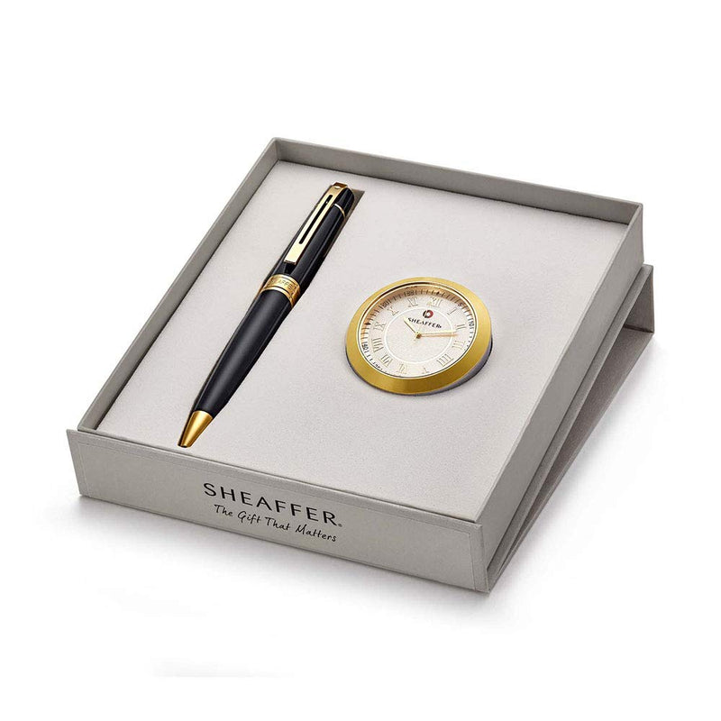 Sheaffer Pen Gift 300 A9325 Black Gold BP with Table Clock