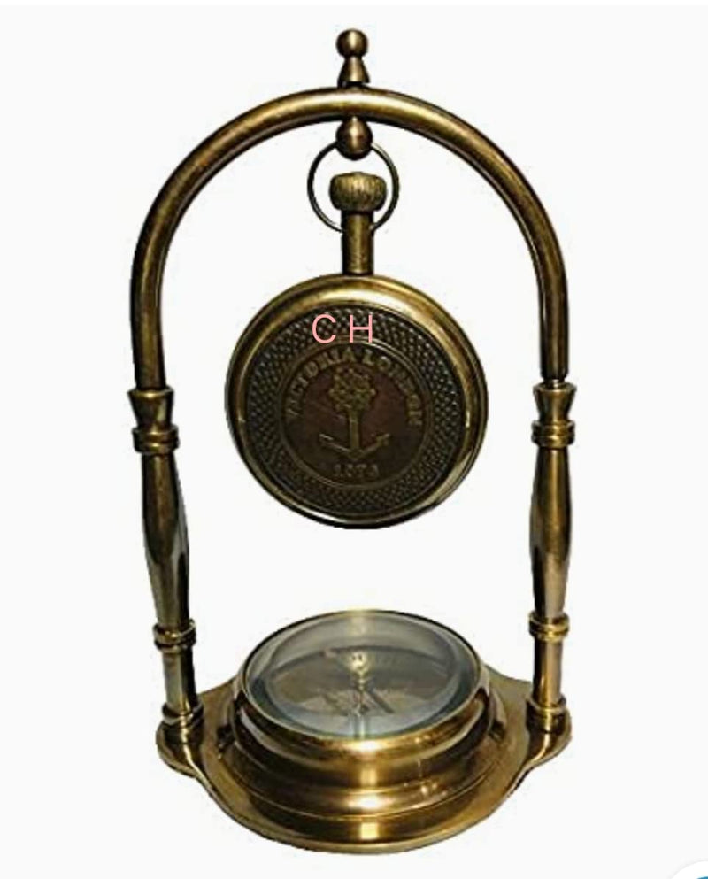 AHSKY Clock Handicraft Desk Table and Hanging Clock for Home and Office Decoration- Antique Brass Brown Height 15.Cm