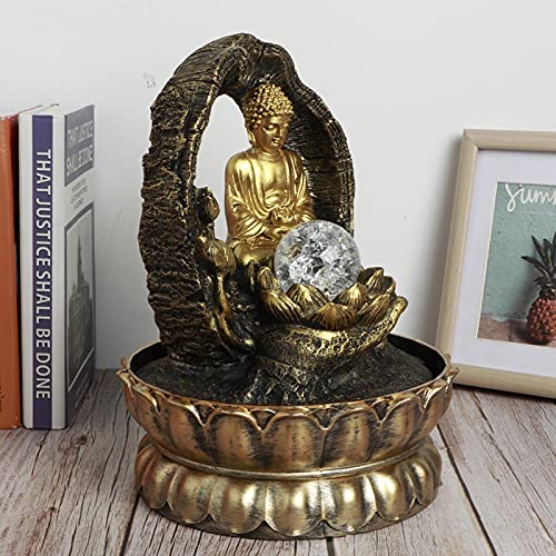 Ubersweet® Indoor Fountain Tabletop, Tabletop Fountains Resin Tabletop Fountain Buddha Statues Ornaments for Bedroom for Living Room(