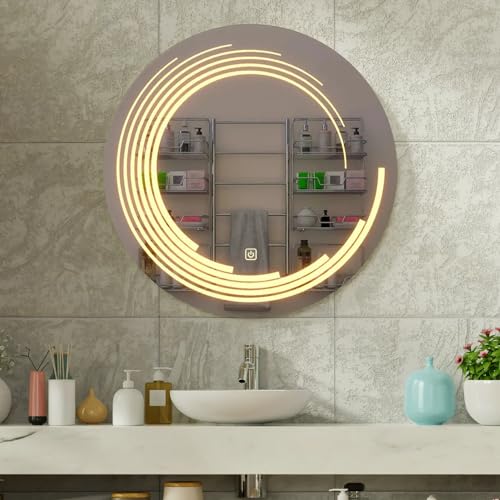 TINITALO Bathroom LED Mirror Home Mirror Wall Mirror with Touch Sensor, 3 Light Effects, Glass, Round LED-56 (24 x 24 Inch)