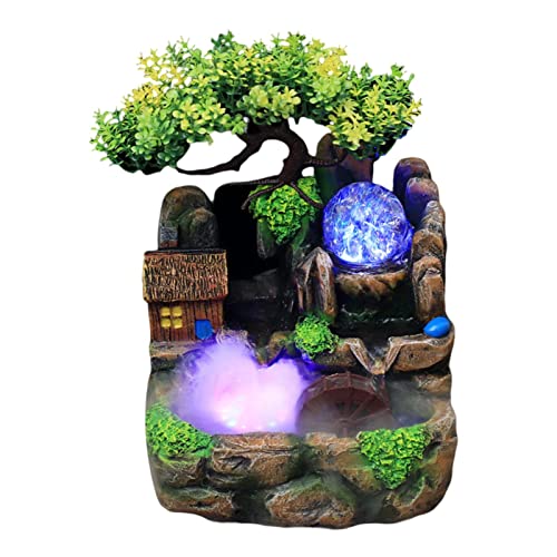 ATORSE® Creative Waterfall Fountain Rockery Led Lights Indoor Meditation with Fog