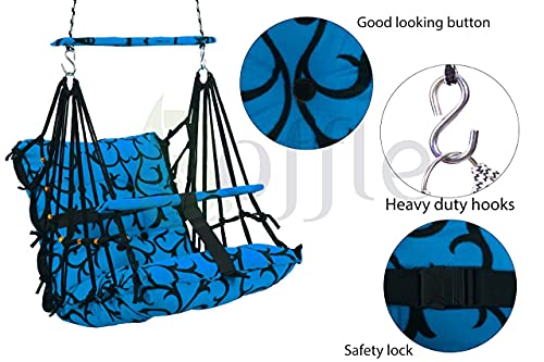 BOFFLE® Cotton Swing Chair for Kids Baby's Children Folding and Washable 1-6 Years with Safety Belt/Home,Garden Jhula for Babies|Swing for Kids | Seat and Back Side 16x16 inch (Blue,1 Seater)