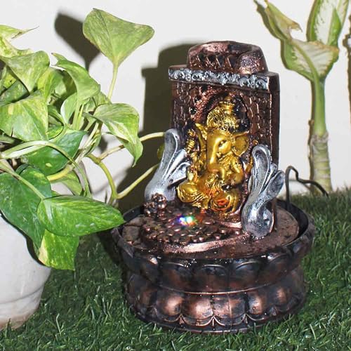 Art N Hub Lord Ganesha Home Decorative Water Fountain Best Home and Office Inauguration Gift Items | Built (20 x 20 x 25 CM | Golden & Copper Multi Shade)