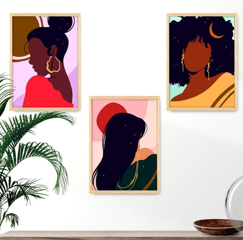 SAF paintings Set of 3 Boho Woman Art White Frame painting for Wall Decoration OL-B296M3