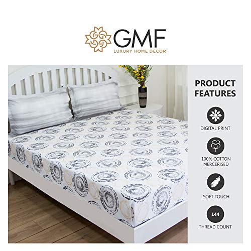 GM Geometric 144 TC Grey & Brown Printed Cotton Bedsheet with 2 Pillow Covers - Queen