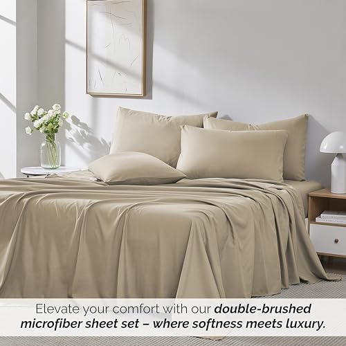 King, Taupe : Southshore Fine Linens - 6 Piece - 21 Inch - Extra Deep Pocket Sheet Set (King, Taupe)