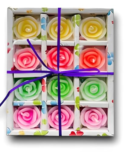 The Decor Affair 12 Pcs Multicolour Rose Flower Wax Floating Candles - Transform Your Space with Water Flower Shaped Diyas/Candles - Perfect for Diwali and New Year Gifts.