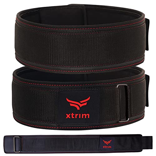 XTRIM 4 Inches Unisex Weightlifting Gym Belt with PU-Foam Padded Comfort For Fitness Workout, Moisture Wicking Lining, Washable Fabric, Hook & Loop Closure (Black, Medium)