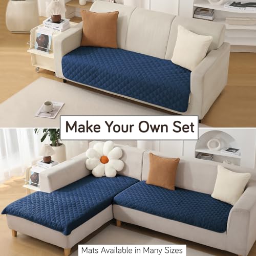 HOKIPO Quilted Waterproof Sofa Cover Mats for L Shape and 1/2/3 Seater Sofa. Make Your Own Sofa Cover Set, Mat Length 81(D) x 110(L) cm, Navy Blue (AR-4965-W4)