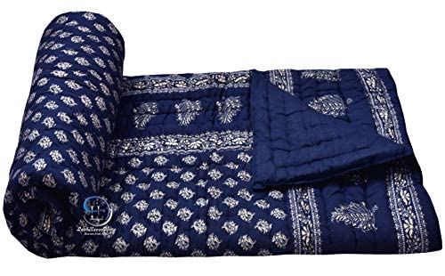 LushHavenDecor 210 TC Single Bed Jaipuri Razai Pure Cotton Jaipuri rajai Ac Quilt for Winter and Summer Soft Light Weight Rajasthani Traditional Cotton Comforter 55 x 85 inch Blue Pack of 1