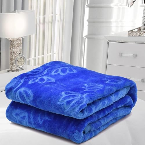 TC Floral Embossed Mink Blanket for Double Bed Blanket| Ultrasoft & Lightweight Solid Blanket for Winter & Mild Winter Sofa, Couch, Bedroom - Double, 90x90 inches - (Navy Blue, Double Bed)