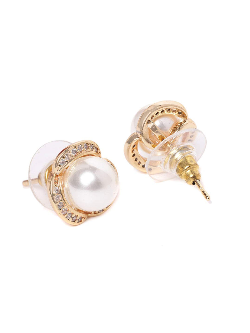 Zaveri Pearls Splendid Gold Tone Shimmering Cubic Zirconia & Pearl Stud Earring For Women-ZPFK9471