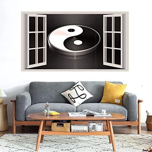 GADGETS WRAP Printed Wall Decal Sticker Fake Window Style Decal (90cm x 50cm) - Yin Yan 3D