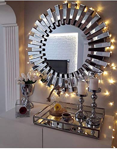 Venetian Design Made in India Mingling Slats Wall Mirror (Silver , Diameter -30 Inches) Round, Framed