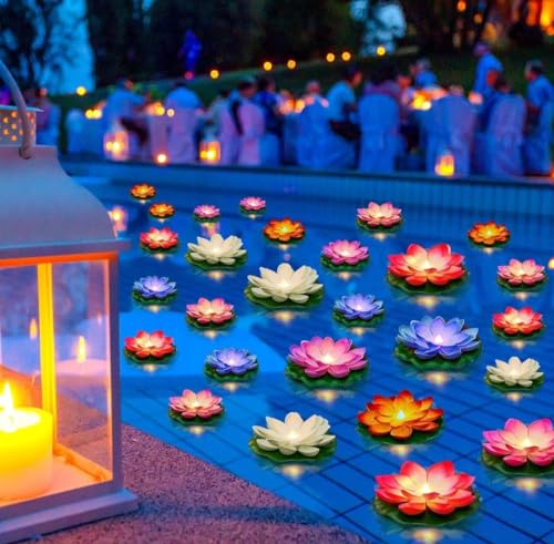Future Stduio Home Set of 6 Floating Lotus Flower Candles for Decoration in Bowl Diya for Home Decoration (Batteries Included, Water Sensor)