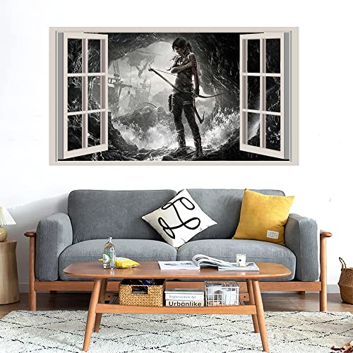 GADGETS WRAP Printed Wall Decal Sticker Fake Window Style Decal (90cm x 50cm) - Under Cave Girl