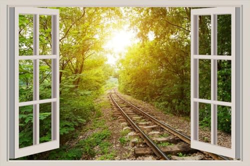 JVERF - JZZA26560 Railroads Trees Rays of| Self-Adhesive Open Window Wall Sticker