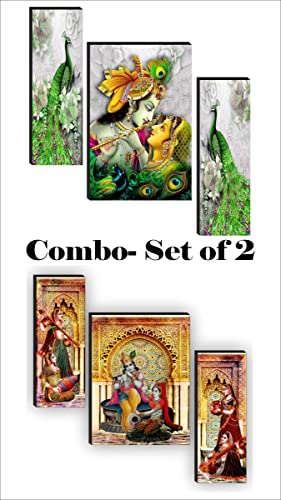 SAF paintings Religious Radhe Krishna UV Textured Painting Set of 3 (18 Inch X 12 Inch, Multicolour, SANFJM31085) Set of 3 Radha Krishna UV Textured Home Decor Self Adhesive Painting 18 Inch X 12 Inch