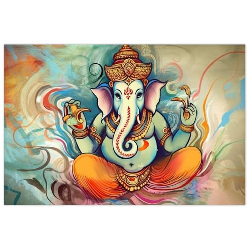 Indianara Rolled Sparkled Lord Ganesha Art Print for Room Décor Digital Reprint 36 inch x 24 inch Painting (10720PST)